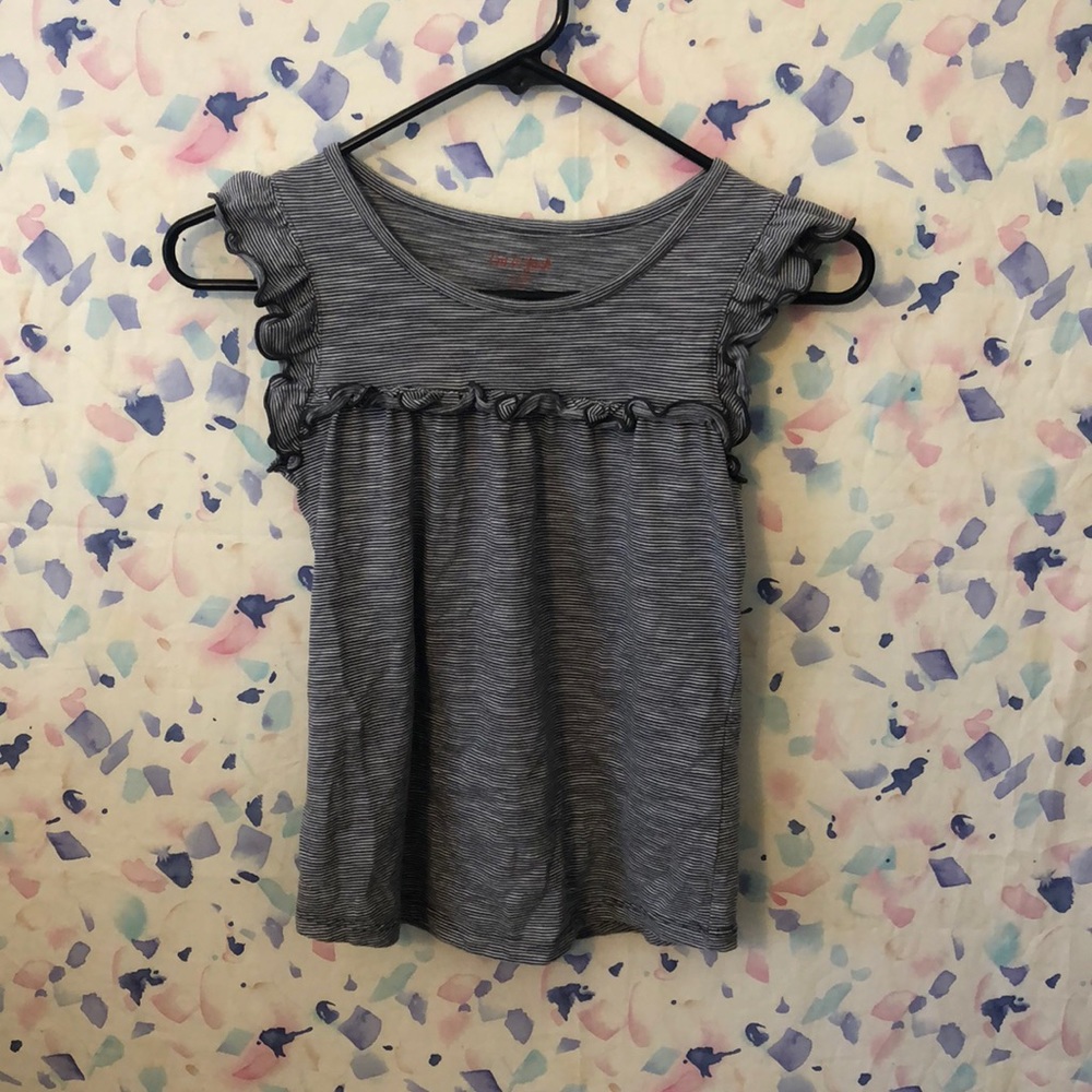 Ruffled grey and white striped summer shirt